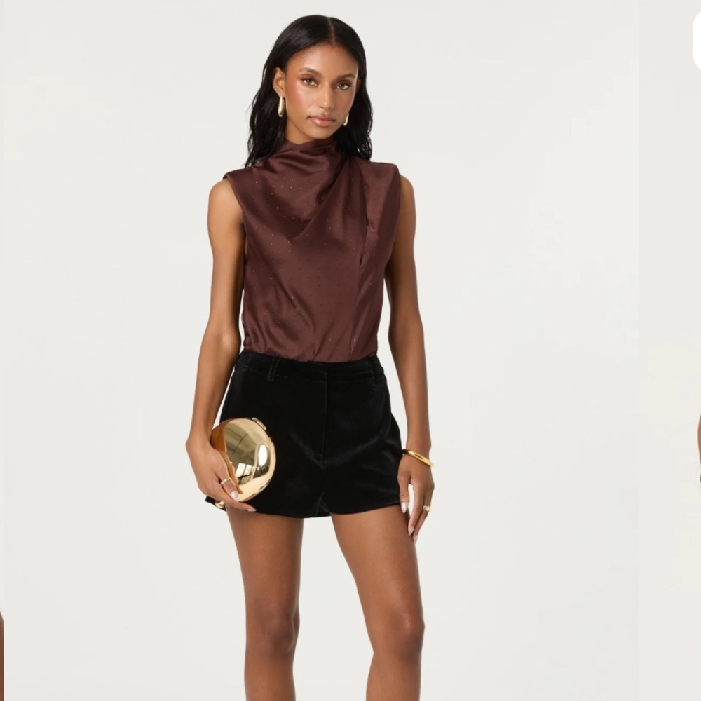 ASTR the Label Inaya Satin Rhinestone Embellished Top Brown Large NWT NEW - Picture 2 of 8